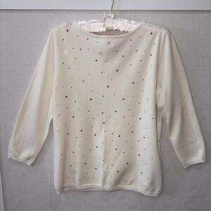 Ruby Rd. Ivory Metallic Bead Embellished Sweater